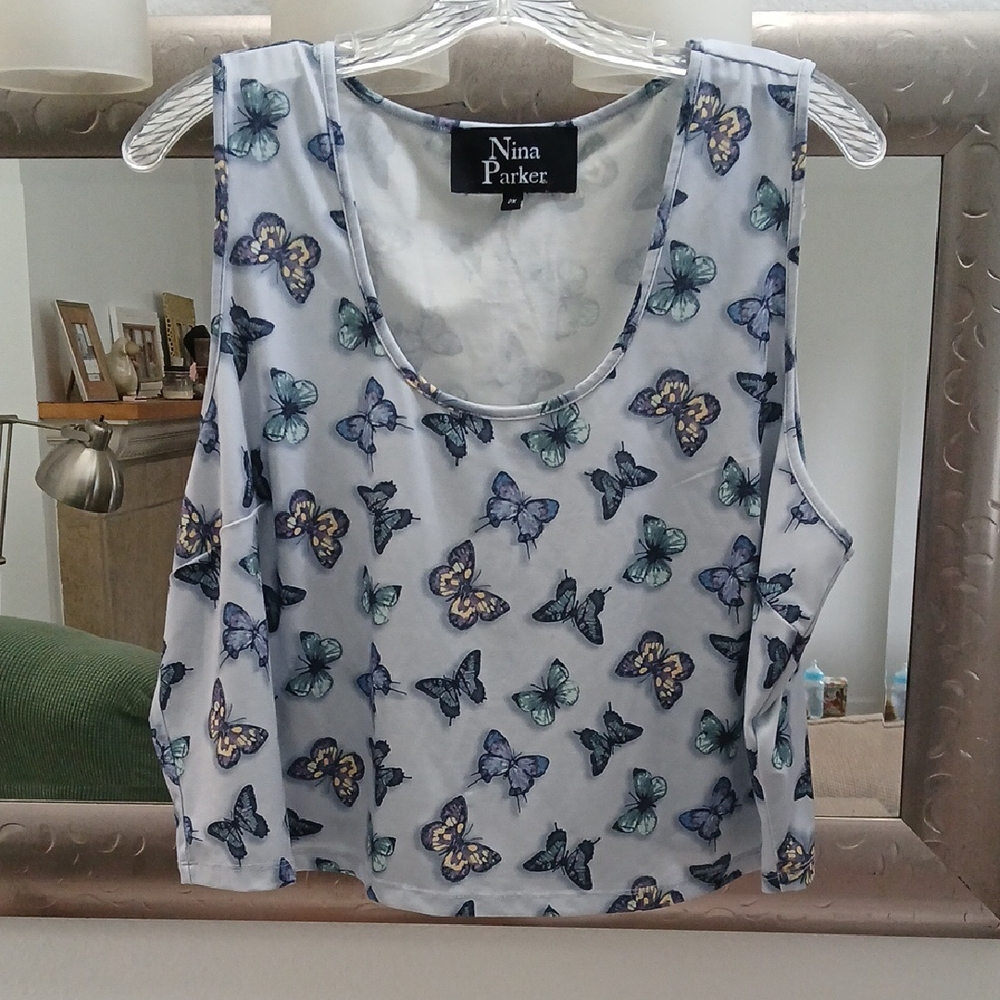 Parker Blue Sleeveless Crop Tank Top